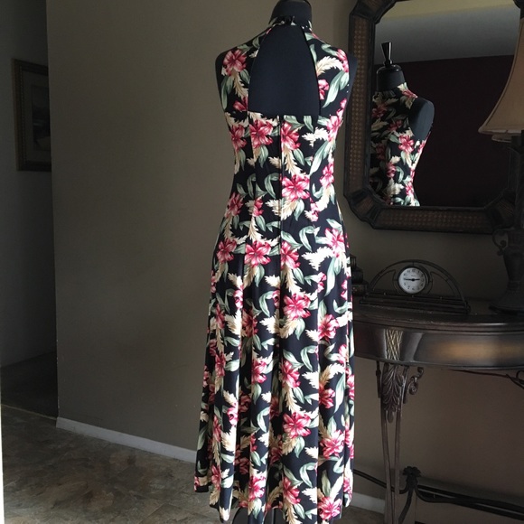 🌸HIBISCUS PRINT FLOWY MIDI DRESS RJ Stevens Sz 8 - Picture 4 of 7